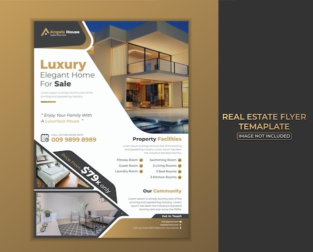 Vector luxurious home for sale real estate flyer template