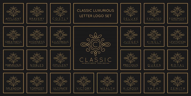 Luxurious Letter Logo Set with classic line art ornament style 