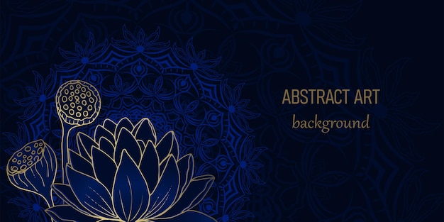 Luxurious mandala background with golden lotus pattern decorative mandala on a blue background