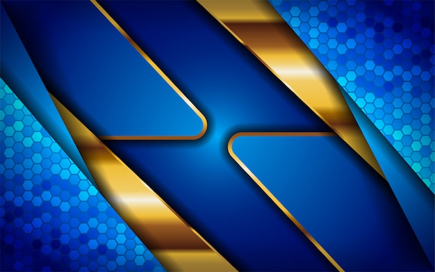 Vector luxurious premium blue abstract background with golden lines.