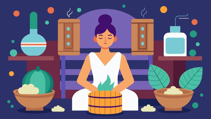 Vector a luxurious spa offering a personalized sauna session with a variety of heat options ranging from