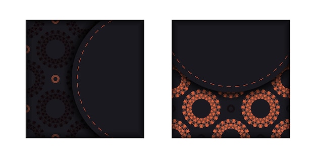 Luxurious Template for print design postcards in black with orange ornaments. Preparing an invitation with a place for your text and vintage patterns.