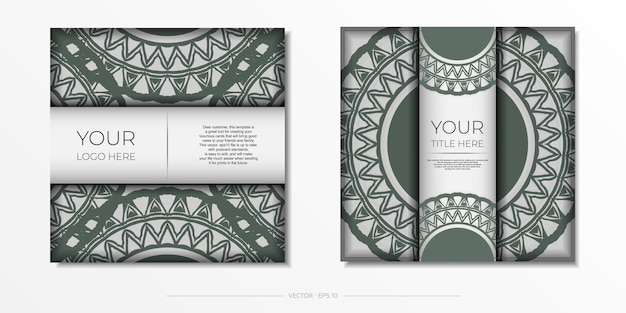 Luxurious template for print design postcards in white color with dark greek patterns.