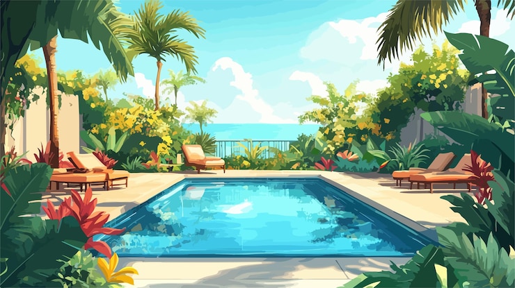 Vector luxurious tropical vacation spa swimming pool escape