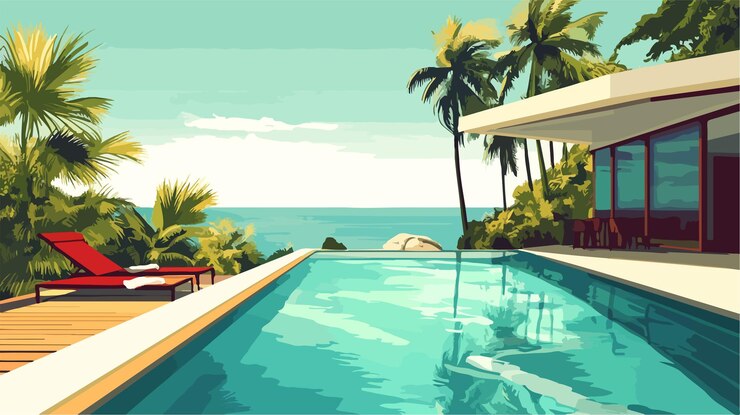 Vector luxurious tropical vacation spa swimming pool escape