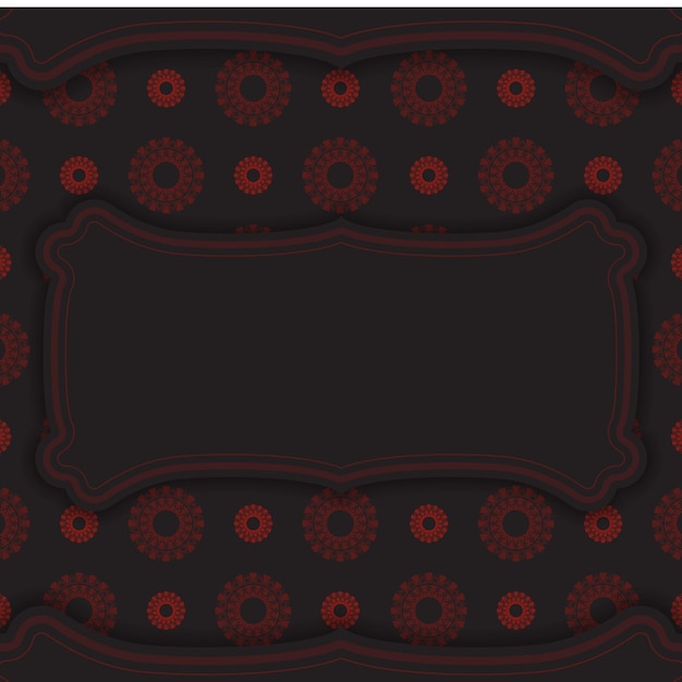 Luxurious vector template for print design postcard in black color with red greek ornament. Preparing an invitation with a place for your text and abstract patterns.