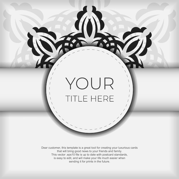 Luxurious white square postcard template with vintage indian ornaments. 