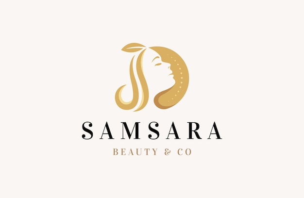 Luxurious woman face beauty logo icon design template flat vector