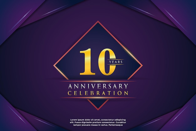 Design di lusso per la celebrazione dell'anniversario di 10 anni per l'evento di compleanno o festa di matrimonio di banner di sfondo