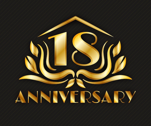 Logo di lusso del 18 ° anniversario Vettore Premium