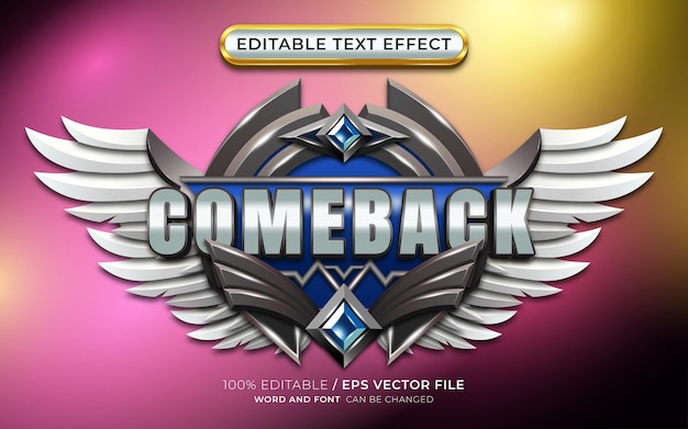 Vector luxury 3d game logo comeback with editable text effect