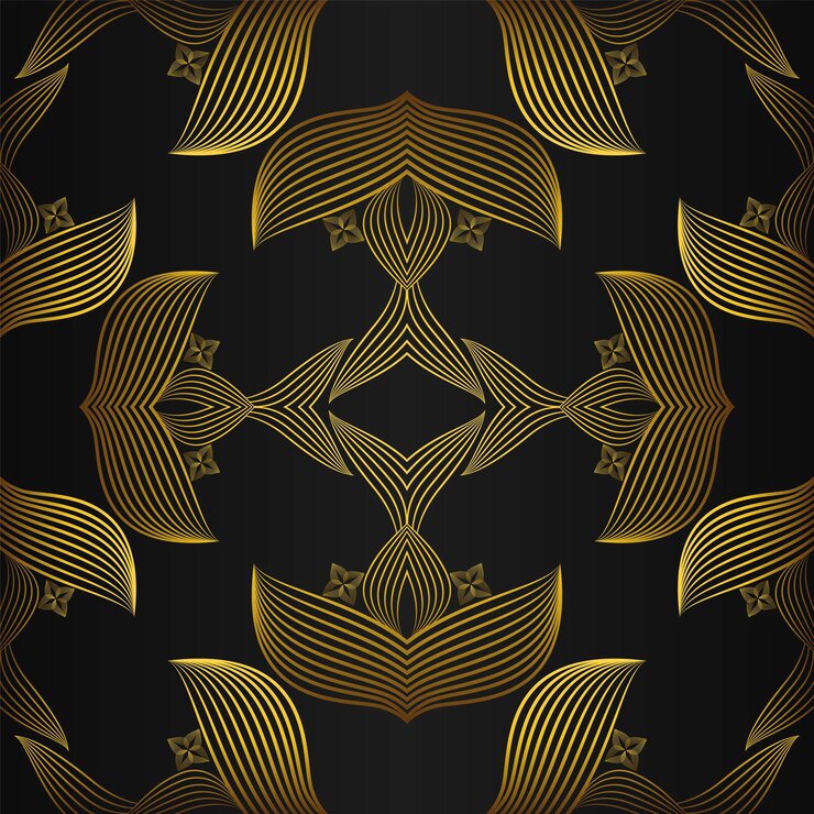 Vector luxury abstract golden floral pattern on black background design