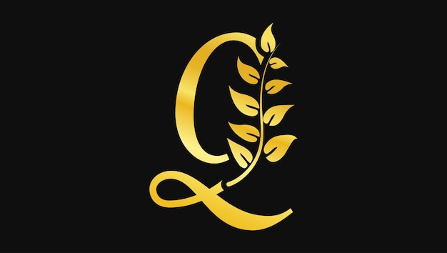 Luxury Alphabets ABC Letter Q Decorative Botanical Leaves Monogram Logo