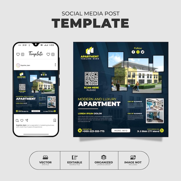 豪華でモダンなアパートのソーシャルメディアのinstagramの投稿とバナーテンプレート