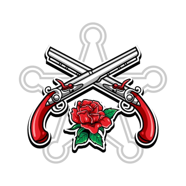 Вектор Роскошный и винтажный пистолет с логотипом красных роз