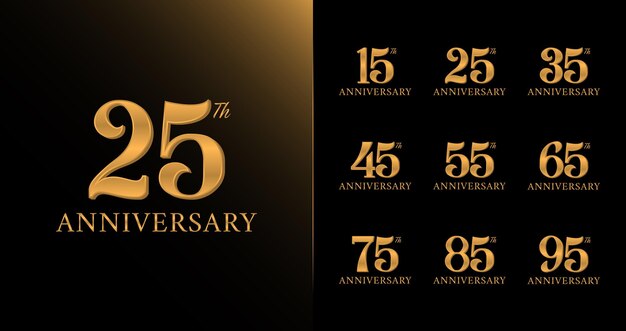 Vector luxury anniversary logo collection with gold color for birthday event or celebration