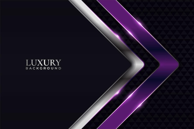 Luxury background arrow shape glow purple and silver in dark