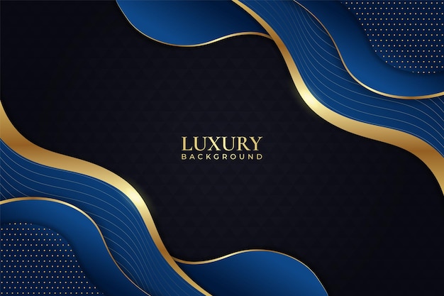 Luxury Background Dynamic Shape Blue with Shiny Golden Line