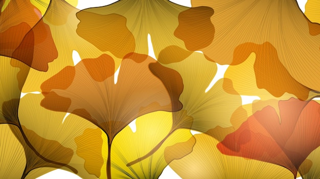 Vettore sfondo di lusso con foglie di ginkgo in colori autunnali per social media e decorazioni tessili