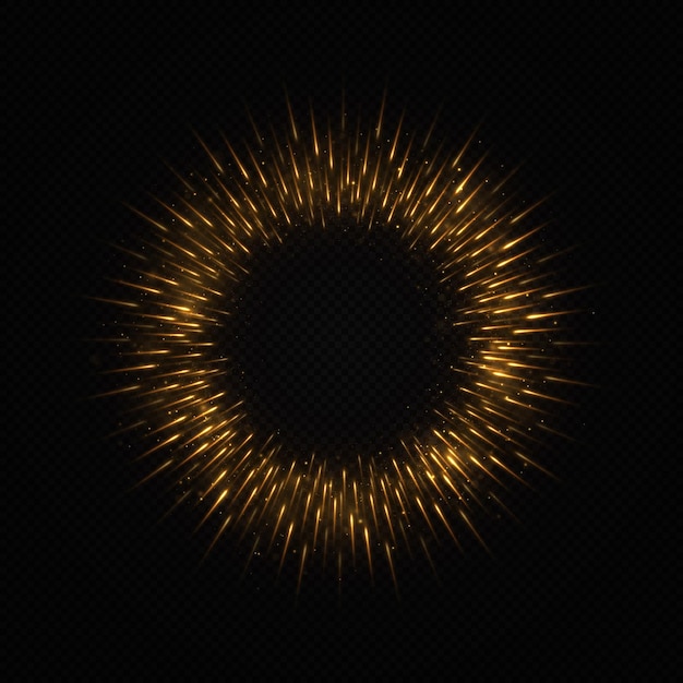 Sfondo di lusso con raggi luminosi dorati linee di scintillio dinamico cerchio di luce stellare del raggio luminoso