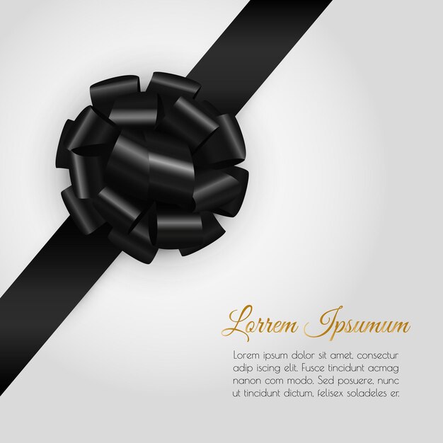 Vector luxury background with realistic glossy black gift bow and ribbon