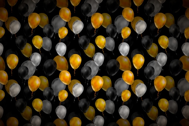 Роскошные воздушные шары в золотом, серебряном и черном цветах на темном
