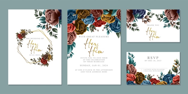 Luxury beautiful flowers wedding invitation card background template