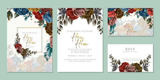 Luxury beautiful flowers wedding invitation card background template