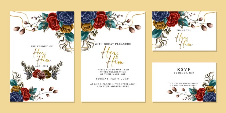 Luxury beautiful flowers wedding invitation card background template