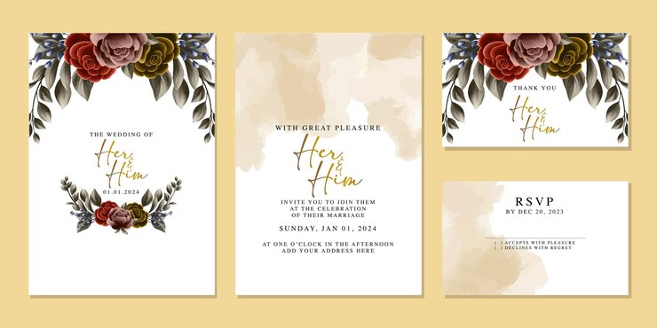 Luxury beautiful flowers wedding invitation card background template