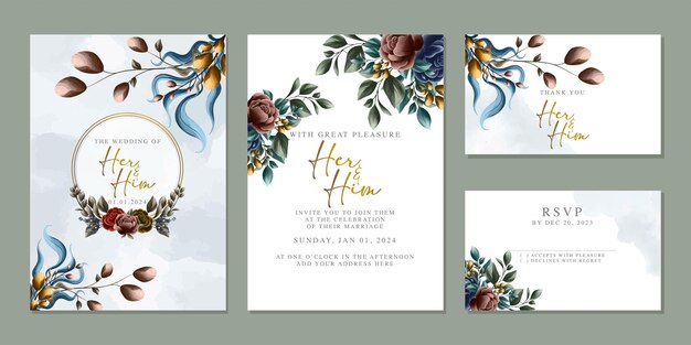 Luxury beautiful flowers wedding invitation card background template