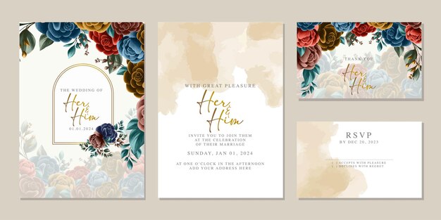 Luxury beautiful flowers wedding invitation card background template