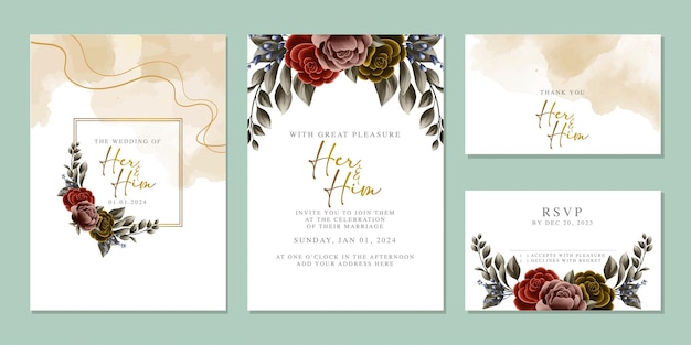 Luxury beautiful flowers wedding invitation card background template