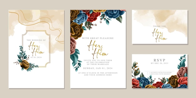 Luxury beautiful flowers wedding invitation card background template