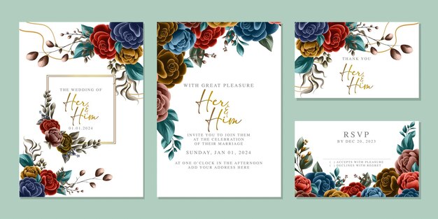 Luxury beautiful flowers wedding invitation card background template