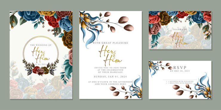 Luxury beautiful flowers wedding invitation card background template