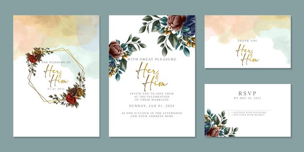 럭셔리 아름다운 꽃 결혼식 초대 카드 배경 템플릿