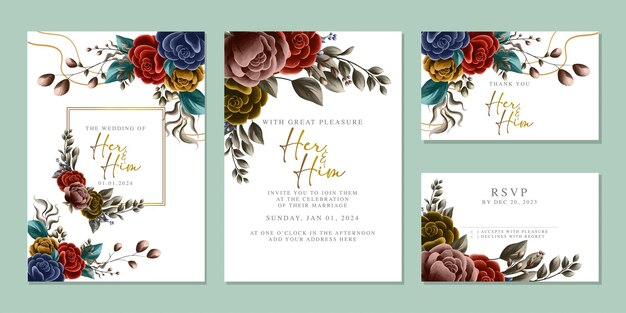 Luxury beautiful flowers wedding invitation card background template