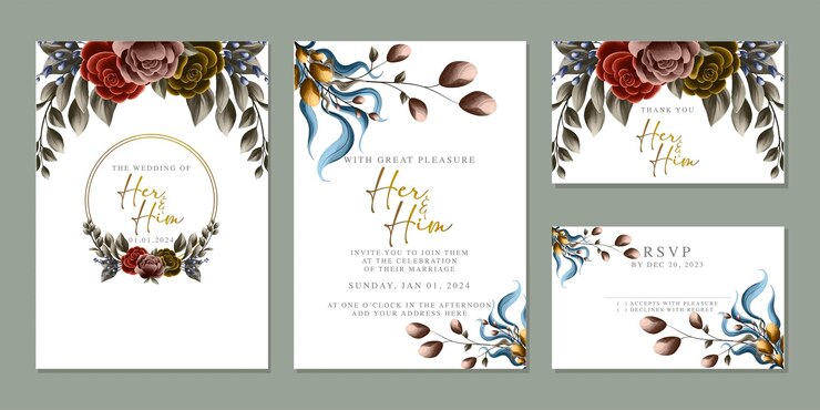Luxury beautiful flowers wedding invitation card background template
