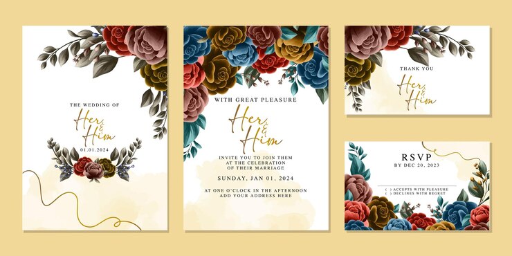 Luxury beautiful flowers wedding invitation card background template