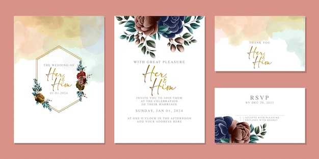럭셔리 아름다운 꽃 결혼식 초대 카드 배경 템플릿