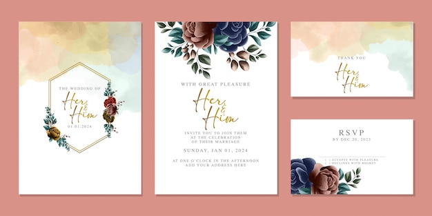 Luxury beautiful flowers wedding invitation card background template