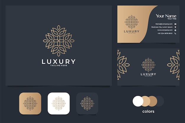 Vector luxury beautiful line art logo design and business card. good use for spa, yoga, salon, decoration and fashion logo