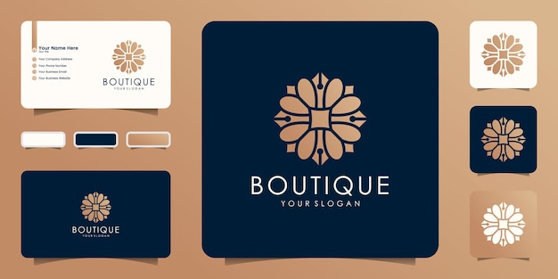 Luxury beauty boutique gold flower designs, business card icon and template