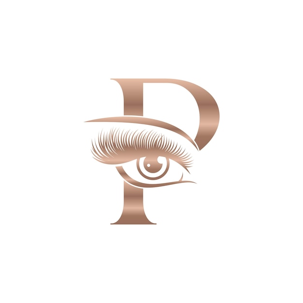 Vettore luxury beauty eye lashes logo lettera p