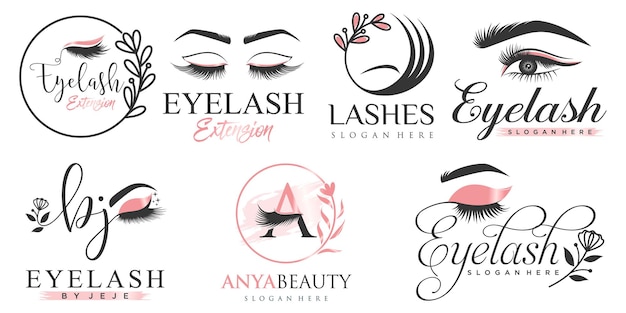 Luxury beauty eyelashes extension icon set logo design