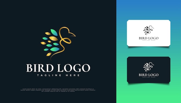 Luxury Bird Logo Design in Blue and Gold