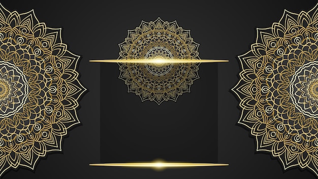 Luxury black background with golden mandala and place for your text