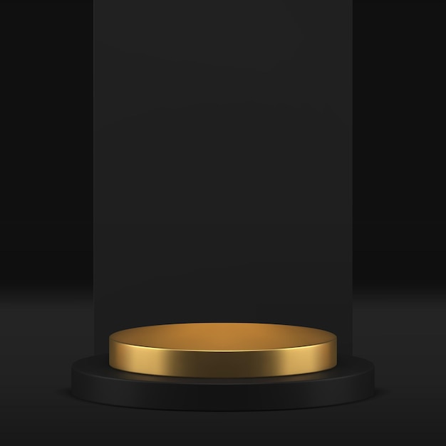 luxury black display 3d golden podium pedestal mockup for presentation realistic vector