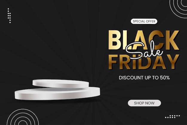 Luxury Black Friday sale banner with 3d stage podium